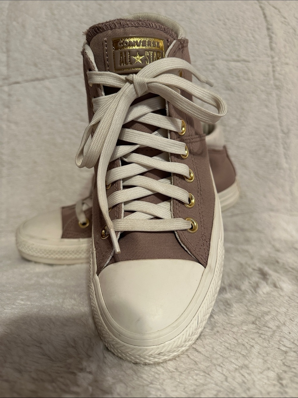 Women’s Converse Sneakers - Mauve Canvas with White Accents Size 8